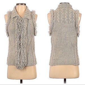 Banana Republic Alpaca Wool Gray tan Furry Zip Sweater Vest Size S